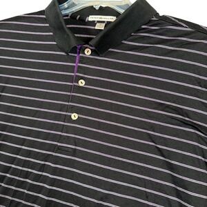 Peter Millar XL Golf‎ Polo Shirt Black Purple Stripe Short Sleeve
